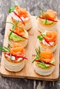 Salted puff pastry stuffed with cream cheese and smoked salmon