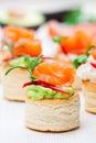 Salted puff pastry stuffed with cream cheese and smoked salmon