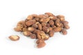 Salted and roasted almonds on white background Royalty Free Stock Photo