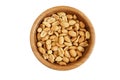 Salted roasted peanuts in bamboo bowl on white background Royalty Free Stock Photo