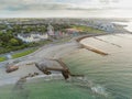 Salthill beach and promenade. Galway city, Ireland. Aerial drone view. Cloudy sky. Popular tourist area