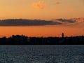 Salthill skyline against warm sunset sky.