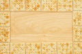 Saltine crackers border with wood background
