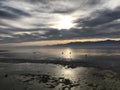 Salton Sea with clouds and birds