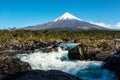 Saltos de Petrohue with the Osorno volcano.