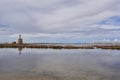 Saltpans in traditional salt production close to sicilian city Trapani in italy Royalty Free Stock Photo