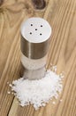 Saltshaker with Salt on wood