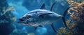 Saltwater Fish Bluefin Tuna, Known As Thunnus Thynnus, Swimming Gracefully Royalty Free Stock Photo