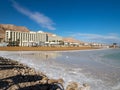 Salty beach at Ein Bokek Dead Sea Resort, Israel Royalty Free Stock Photo