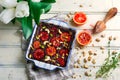 Salty blood orange brownies with nuts and thyme