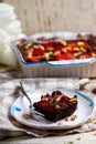 Salty blood orange brownies with nuts and thyme