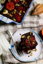 Salty blood orange brownies with nuts and thyme