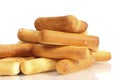 Salty bread sticks on white background Royalty Free Stock Photo