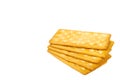 Salty cracker, crispy appetizer, rectangle shape cookie. Isolated