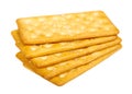 Salty cracker, crispy appetizer, rectangle shape cookie. Isolated
