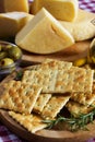 Salty cracker and hard cheese Royalty Free Stock Photo