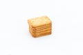 Salty crackers stacked on white background Royalty Free Stock Photo