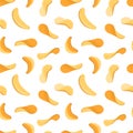 Salty crispy potato chips snacks vector seamless background