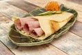 Salty French crepe filled with cooked ham, cheese Royalty Free Stock Photo