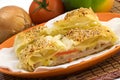 Salty ham strudel with sesame Royalty Free Stock Photo