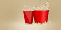 Salty popcorn isolated on white background , 3d rendering red cup carton box. suitable for your design element