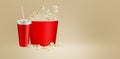 Salty popcorn isolated on white background , 3d rendering red cup carton box. suitable for your design element