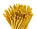 Salty sticks snap beer food closeup isolated white Royalty Free Stock Photo