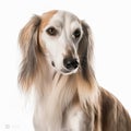 Saluki dog close up portrait isolated on white background. Cute pet, hunting dog, loyal friend,