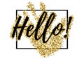 Salutatory card with lettering in gold glitter