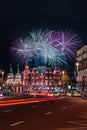 Salute on the Red Square. fireworks above the Historical Museum. Royalty Free Stock Photo