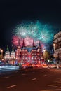 Salute on the Red Square. fireworks above the Historical Museum. Royalty Free Stock Photo