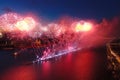 Salute Scarlet Sails. The festive salute is grandiose. Fireworks pyrotechnic