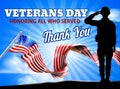 Saluting Soldier Veterans Day American Flag Royalty Free Stock Photo