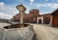 Saluzzo, Italy: the Drancia fountain and Castile fortress