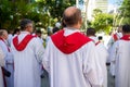 Catholic church priests attend a Palm Sunday mass Royalty Free Stock Photo