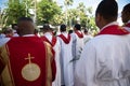 Catholic church priests attend a Palm Sunday mass Royalty Free Stock Photo