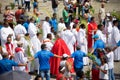 Catholic priests and faithful are seen during the Palm Sunday procession