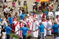 Catholic priests and faithful are seen during the Palm Sunday procession