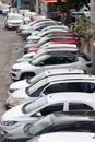 Salvador, Bahia, Brazil - August 11, 2023: Cars parked on one of the side streets of Avenida Tancredo Neves in the commercial