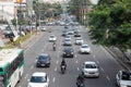 Salvador, Bahia, Brazil - August 11, 2023: Top view of cars, motorcycles and buses traveling on the busy Avenida Tancredo Neves