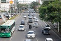 Salvador, Bahia, Brazil - August 11, 2023: Top view of cars, motorcycles and buses traveling on the busy Avenida Tancredo Neves