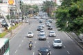 Salvador, Bahia, Brazil - August 11, 2023: Top view of cars, motorcycles and buses traveling on the busy Avenida Tancredo Neves