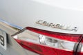 Salvador, Bahia, Brazil - August 11, 2023: Toyota Corolla car name detail