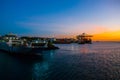 SALVADOR, BAHIA, BRAZIL: Beautiful Sunset view in the port. Ships, ferry and sea