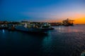 SALVADOR, BAHIA, BRAZIL: Beautiful Sunset view in the port. Ships, ferry and sea Royalty Free Stock Photo