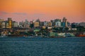 SALVADOR, BAHIA, BRAZIL: Beautiful view of the city at sunset. Skyscrapers, houses, sea Royalty Free Stock Photo