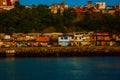 SALVADOR, BAHIA, BRAZIL: Beautiful view of the city at sunset. Skyscrapers, houses, sea Royalty Free Stock Photo