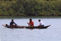 Salvador Bahia Brazil. 03/12/2017. Boys fishing in a type of rustic boat in the bay of Todos os Santos. Editorial photo Royalty Free Stock Photo