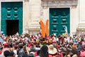 Crowd of Catholics are seen during the procession in honor of Santa Barbara Royalty Free Stock Photo