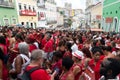 Hundreds of people are seen praying during a tribute to Santa Barbara in Pelourinho, city of Salvador, Bahia